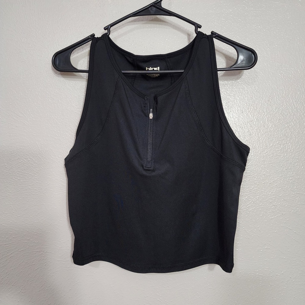 Hind Top Women's Size Medium Black Tank Half Zip Sleeveless Athletic Crop Tank